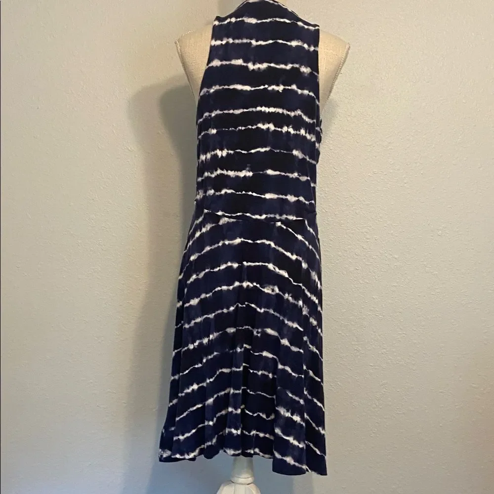 Athleta Navy Blue & White Santorini Thera Printed Dress Size Large